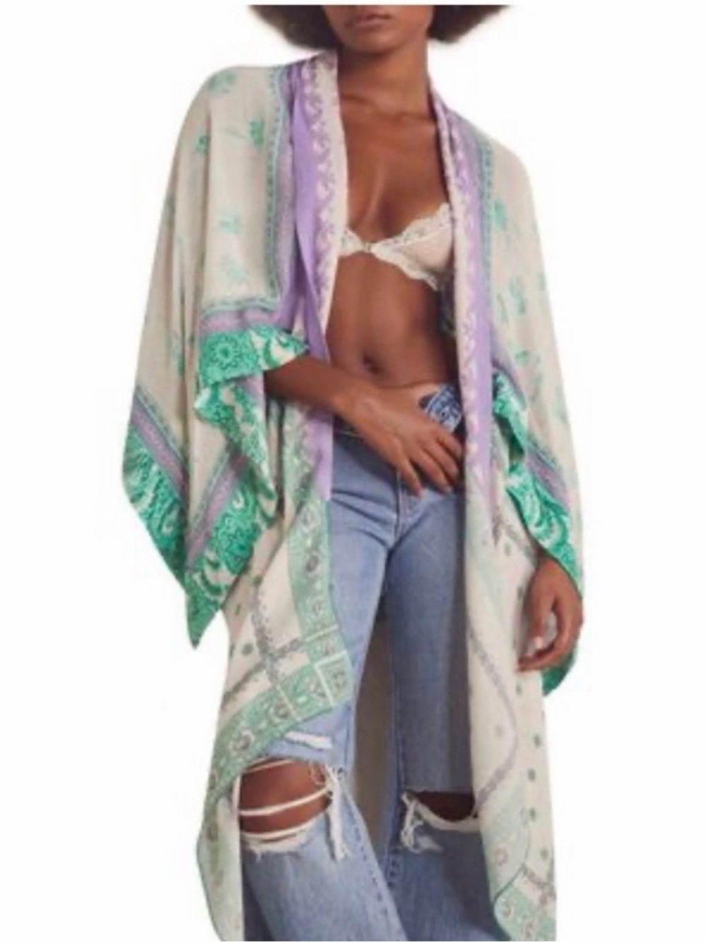 Free People green, purple and cream paisley swim coverup